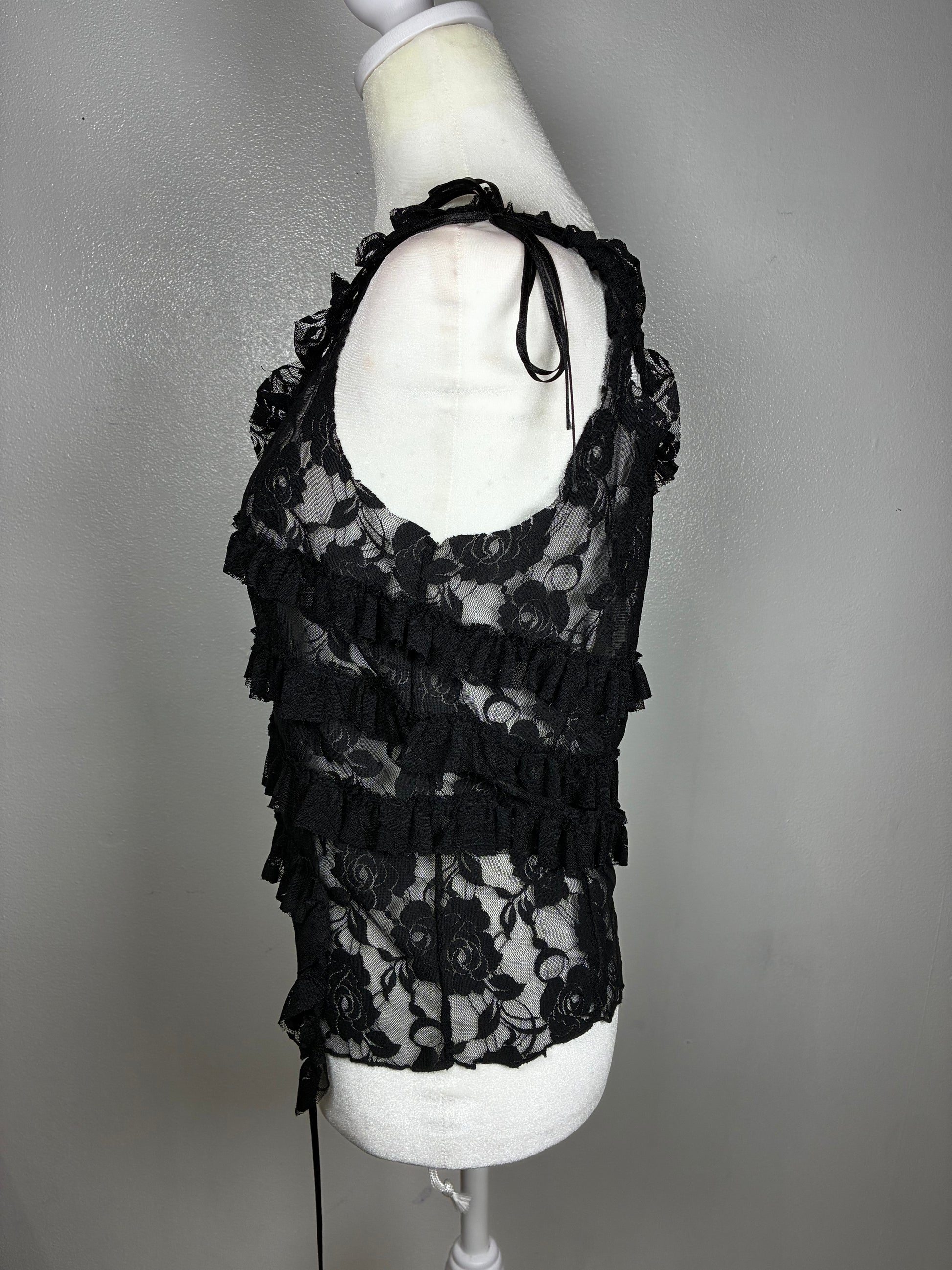 Y2K Ruffled Mesh Tank by David Bitton
