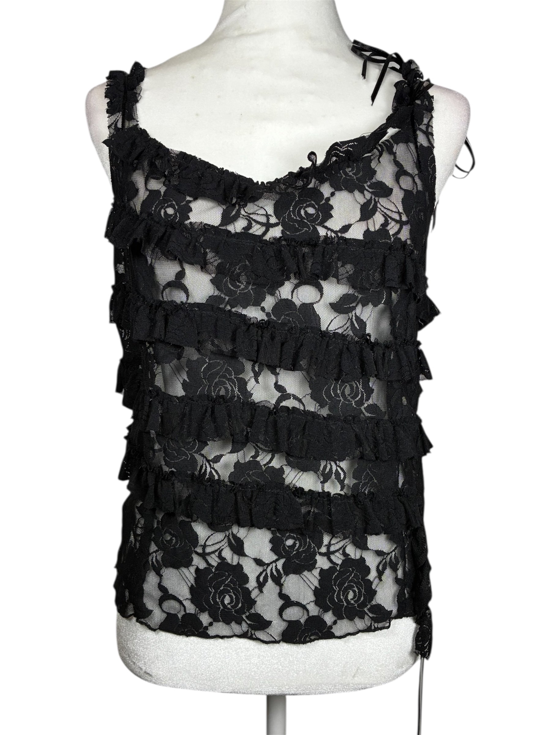 Y2K Ruffled Mesh Tank by David Bitton